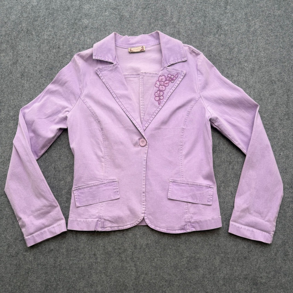 LunaChix Women Lavender Purple Beaded Floral Blazer Jacket IM157-19B Large